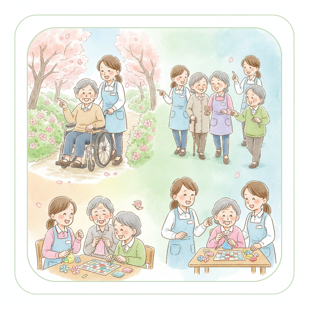 利用者さまとボランティアが一緒に活動を楽しんでいる様子